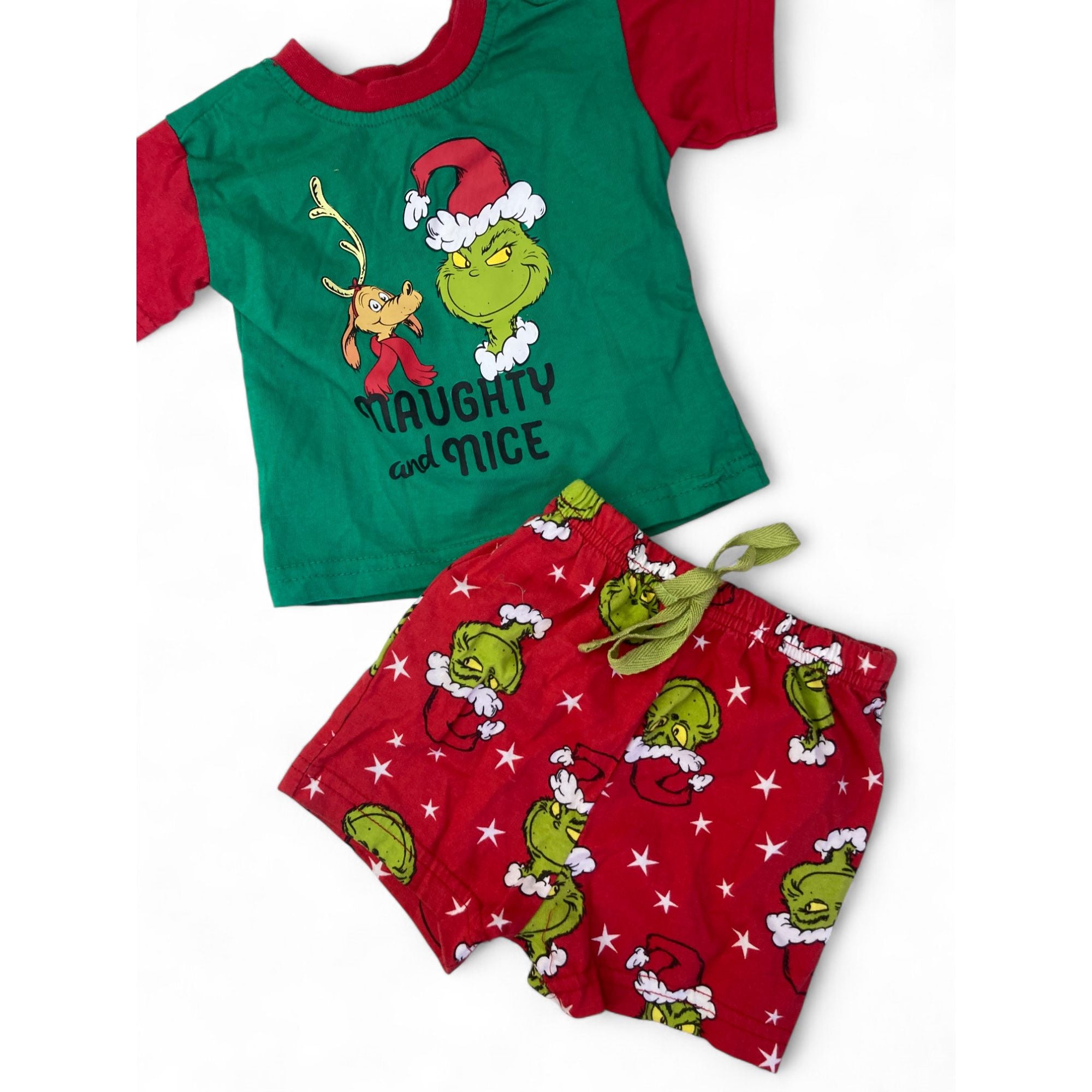 3-6M Green & Red Grinch Christmas Summer Sleep Set - Real