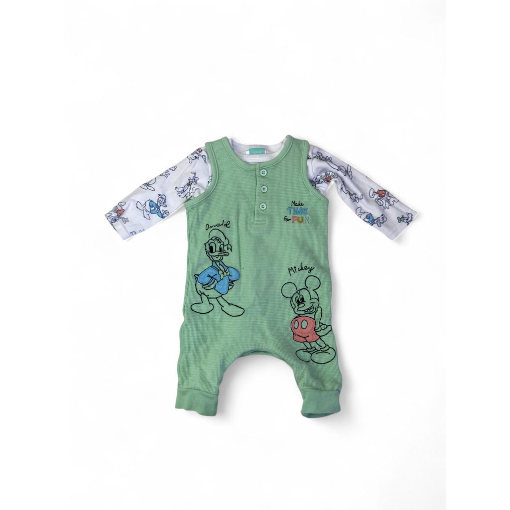 0-3M Mint Green Waffle Knit Donald Duck Overalls & Bodysuit - Disney