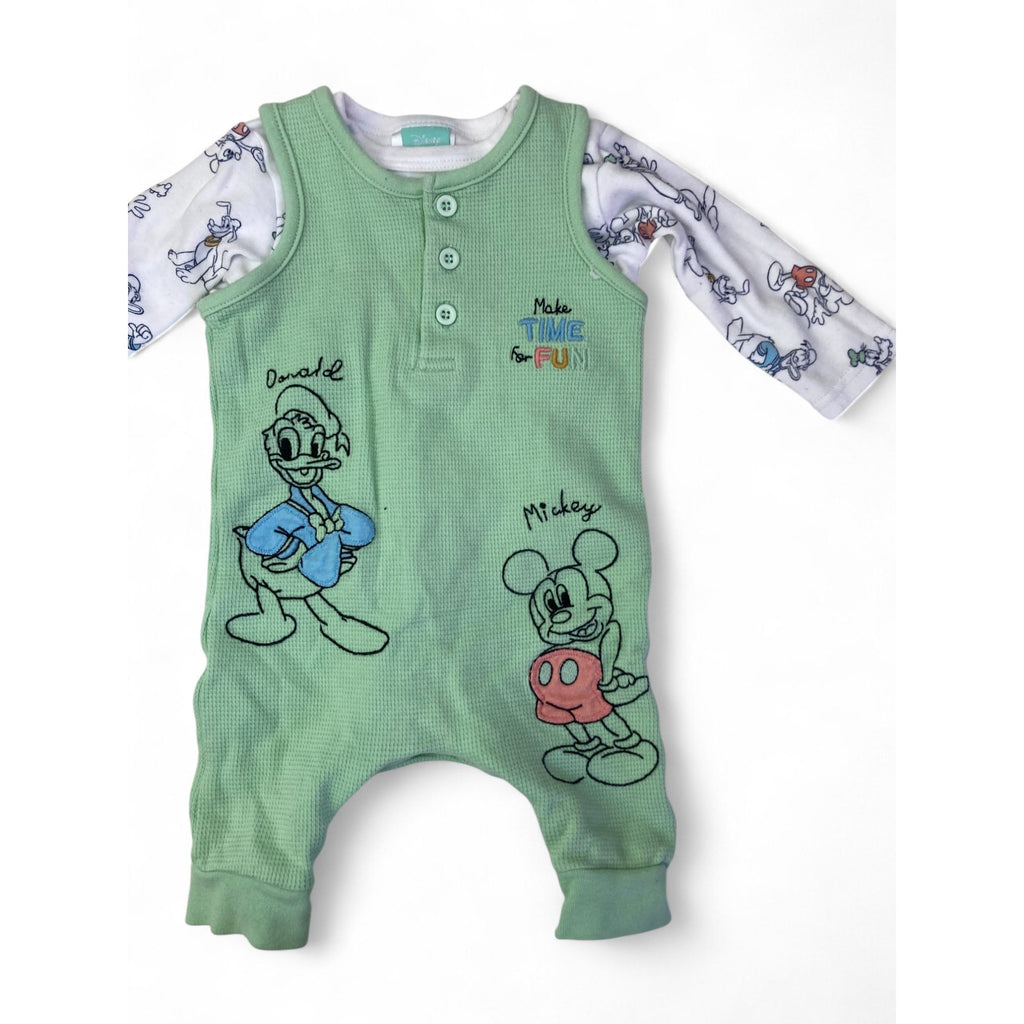 0-3M Mint Green Waffle Knit Donald Duck Overalls & Bodysuit - Disney