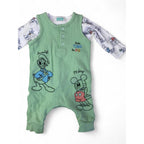 0-3M Mint Green Waffle Knit Donald Duck Overalls & Bodysuit - Disney