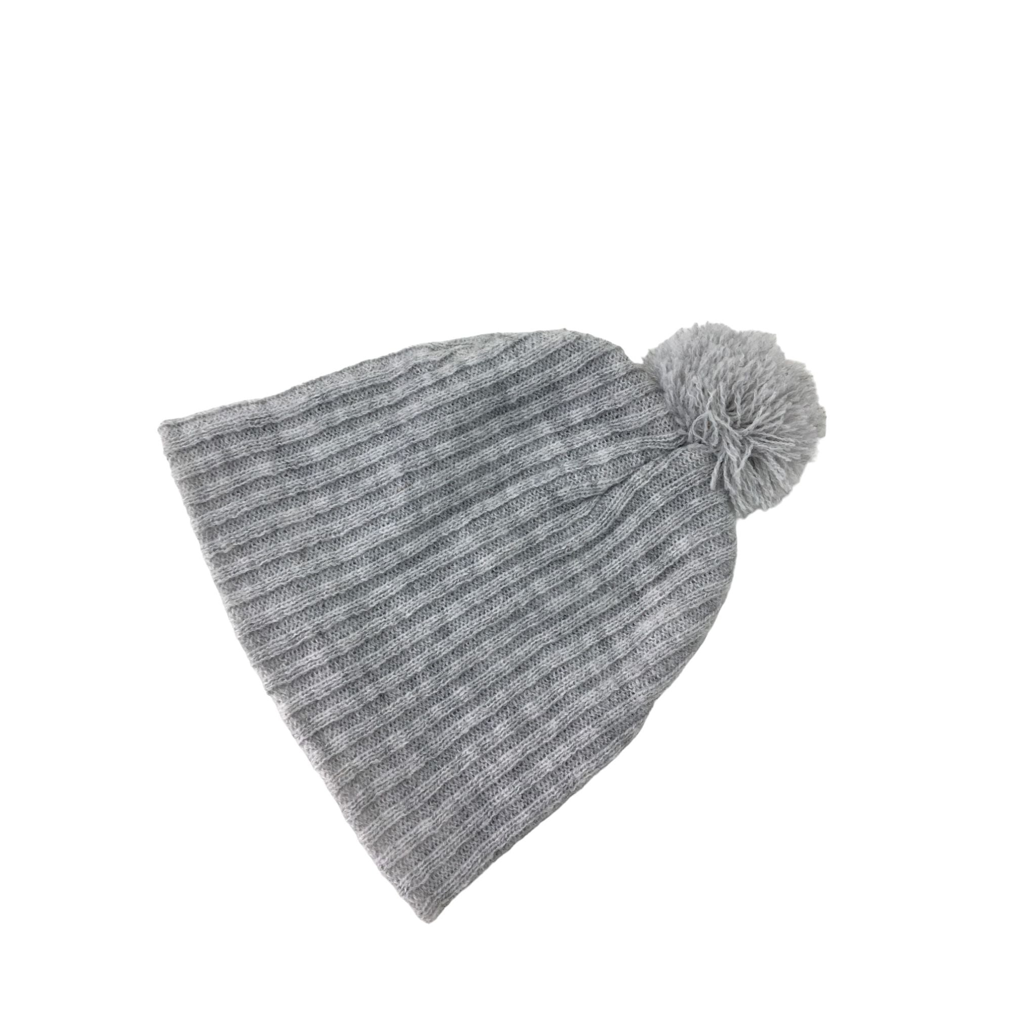 One Size - Grey Melange Ribbed Knit Pom Pom Beanie - Ackermans