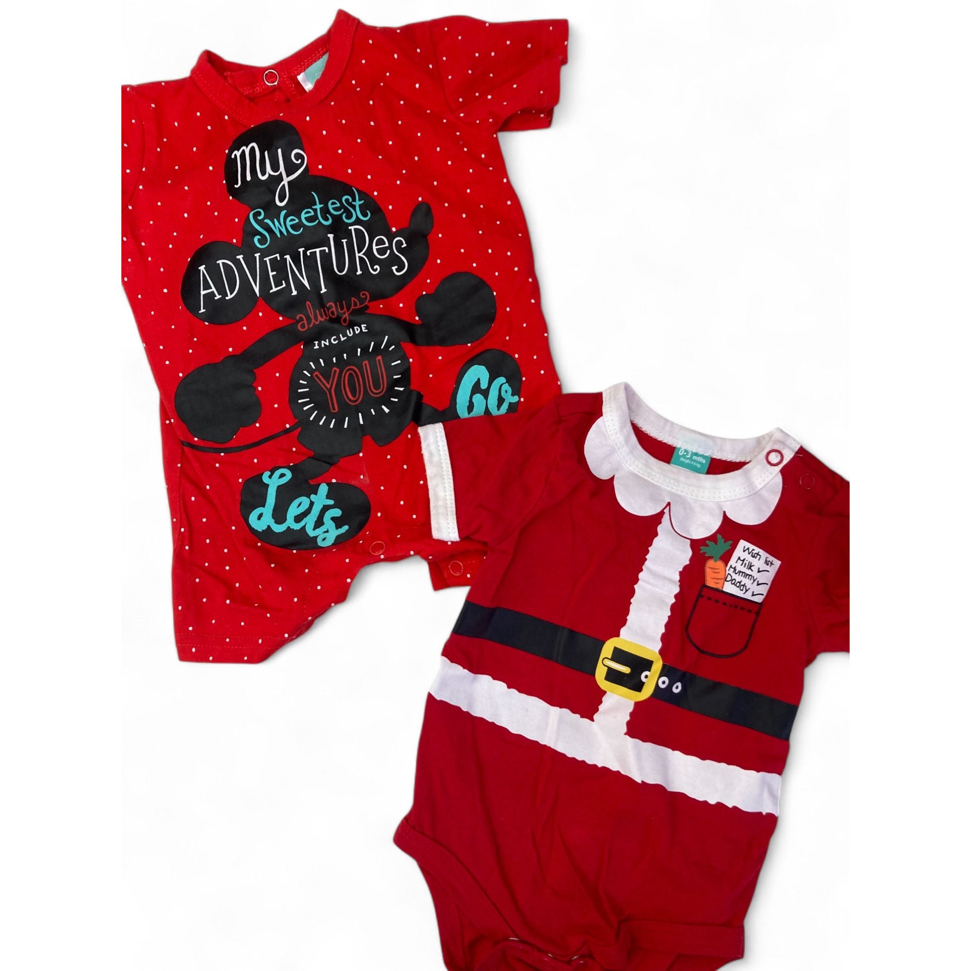 0-3M Red Christmas Romper & Bodysuit - Disney, Ackermans