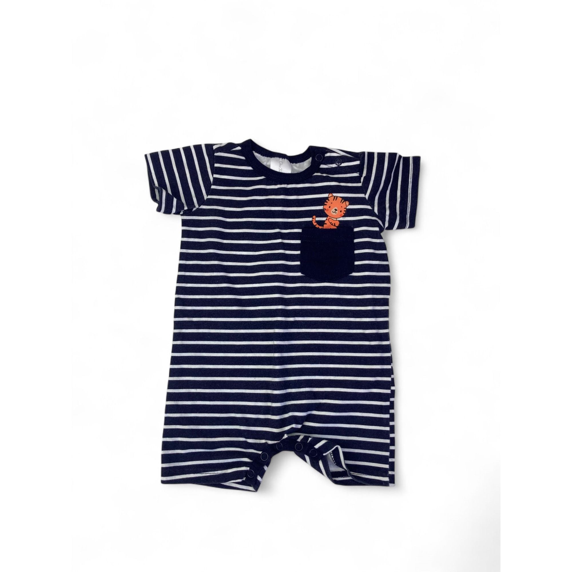 0-3M Navy Blue & White Stripe Romper - OneTwoThree