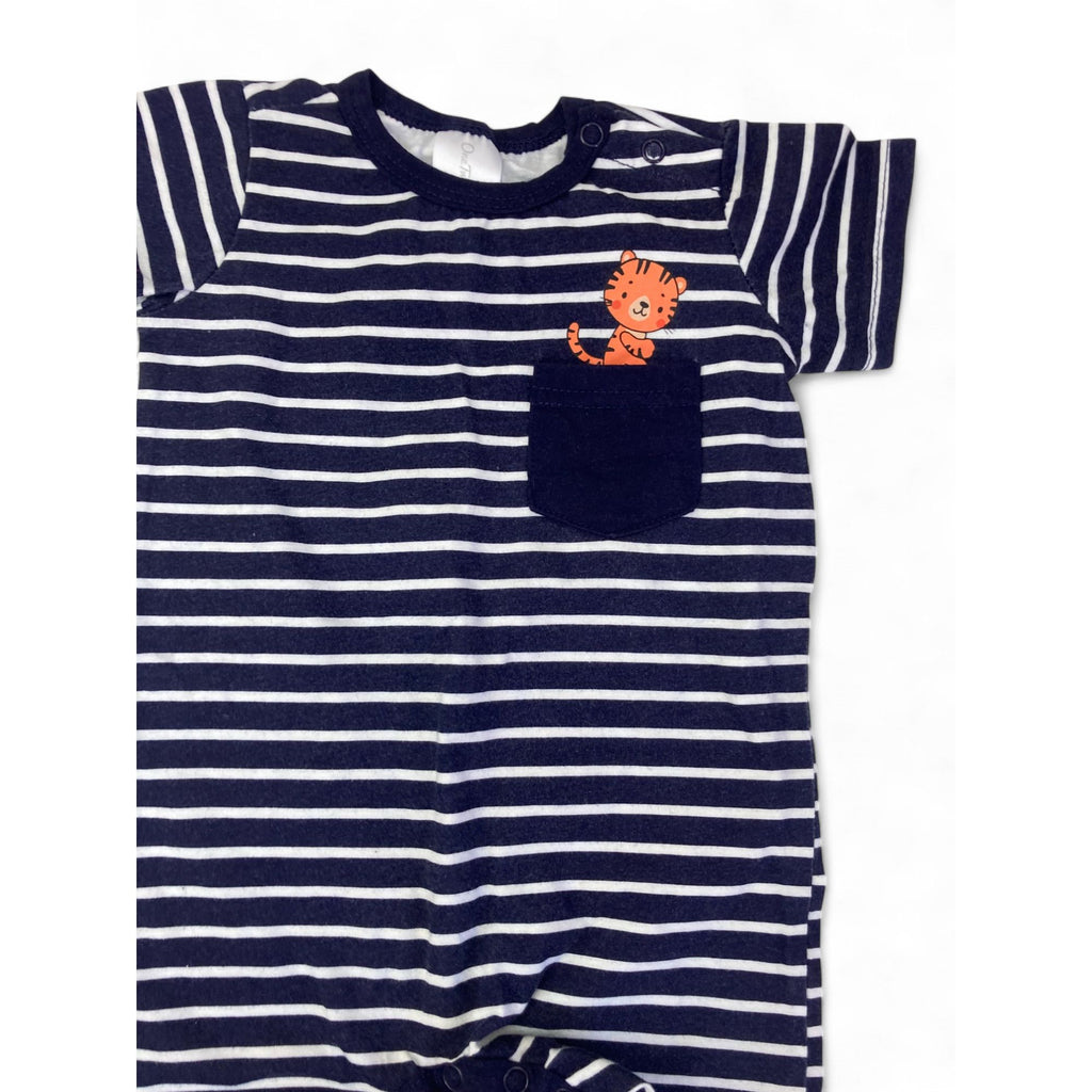 0-3M Navy Blue & White Stripe Romper - OneTwoThree