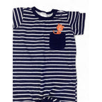 0-3M Navy Blue & White Stripe Romper - OneTwoThree