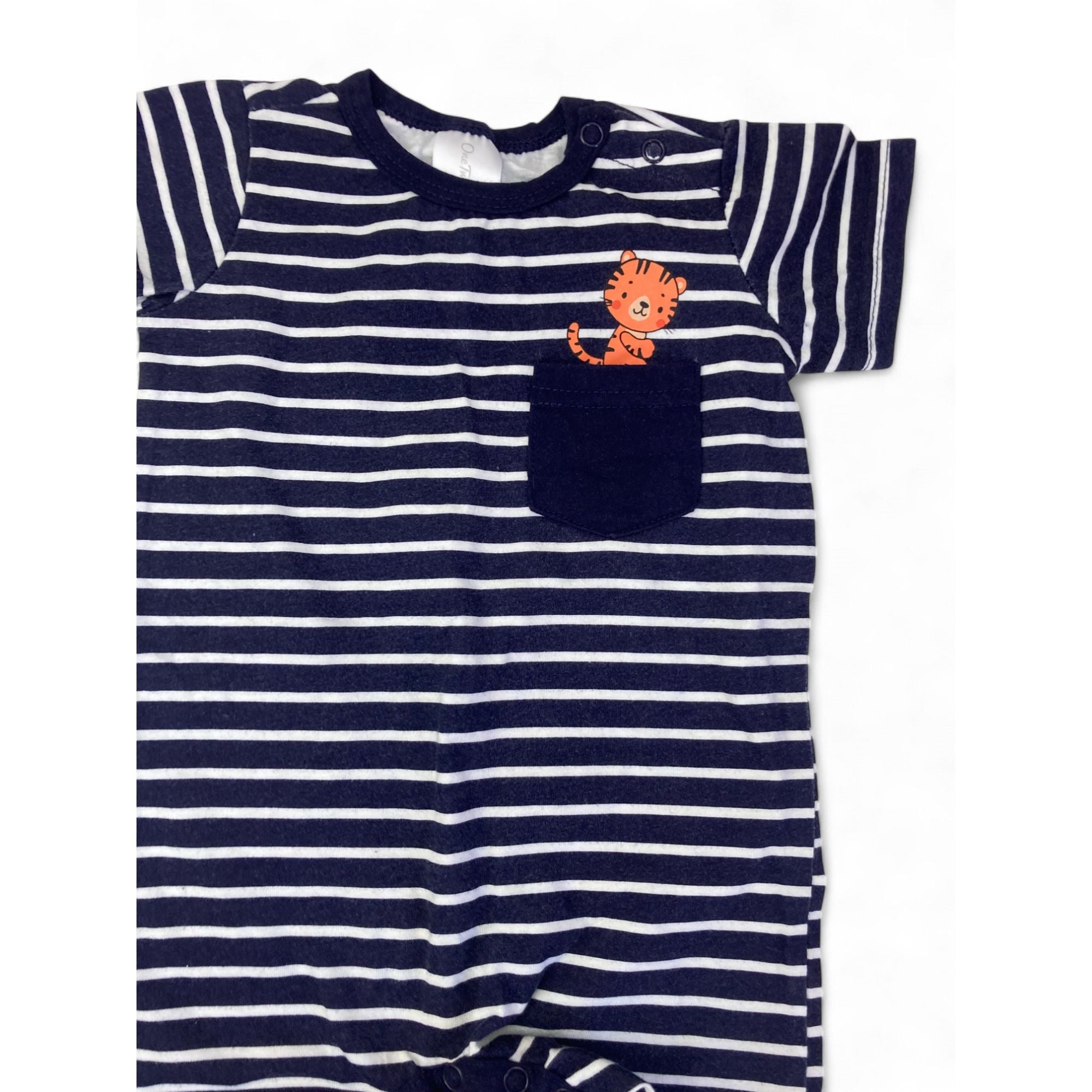 0-3M Navy Blue & White Stripe Romper - OneTwoThree