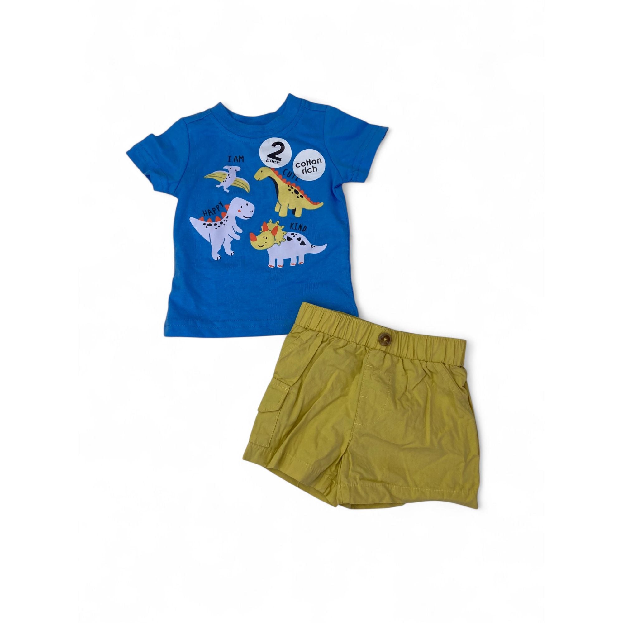 0-3M Blue & Yellow Dinosaur T Shirt & Shorts - Cuddlesome