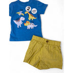 0-3M Blue & Yellow Dinosaur T Shirt & Shorts - Cuddlesome