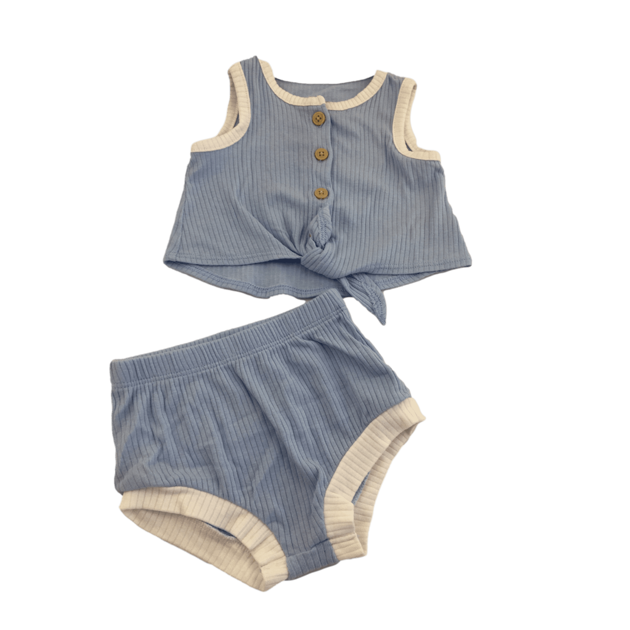 0-3M Light Blue & White Ribbed Tie Top & Bloomer - Cat & Jack