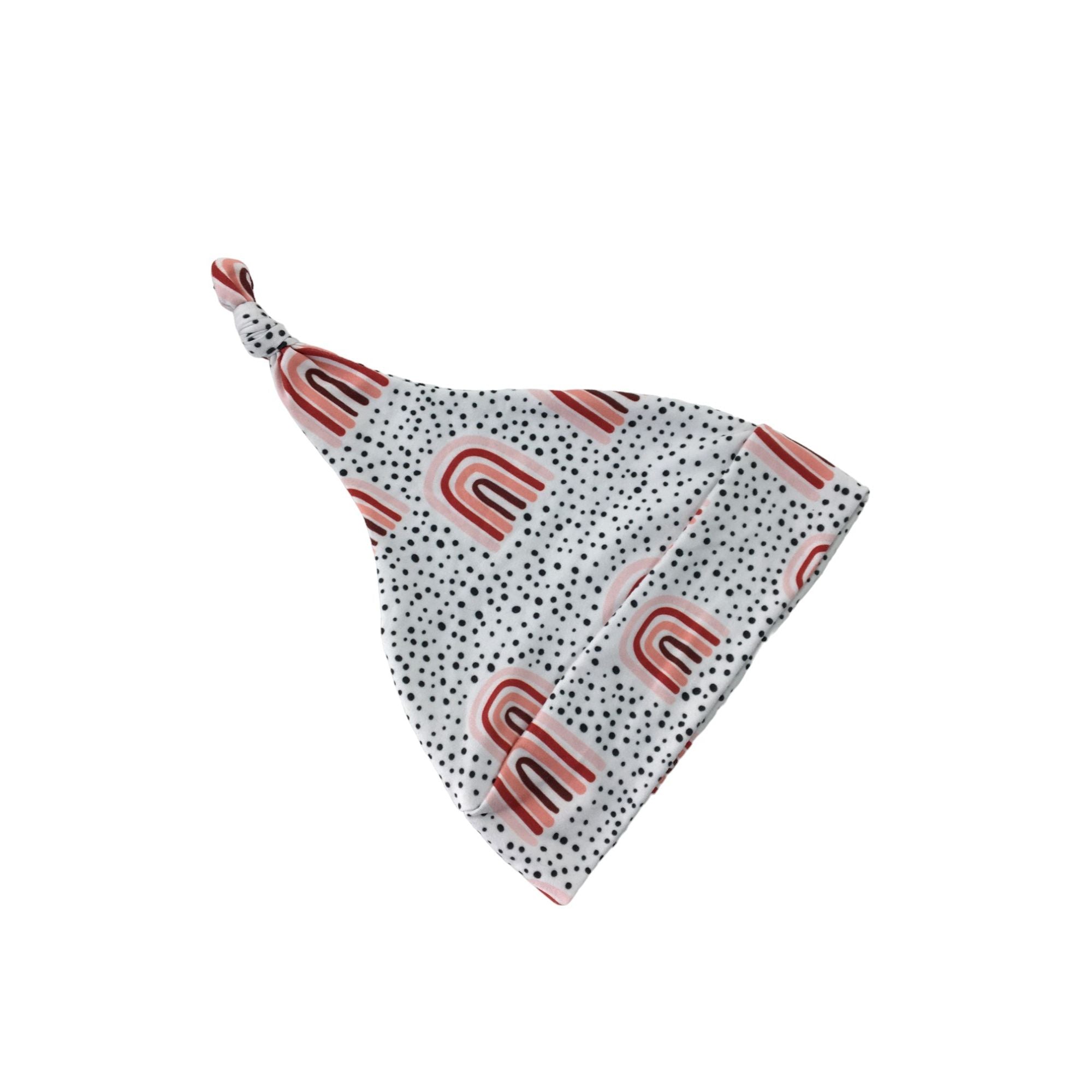 6-12M White & Red Spotted Rainbow Knot Beanie
