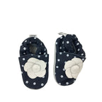 0-6M Navy & White Dotted Flower Leather Slipper - Shooshoos