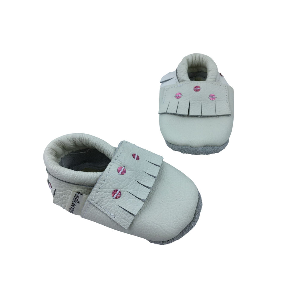0-6M Cream & Pink Sequinned Leather Moccassin - African Footprints