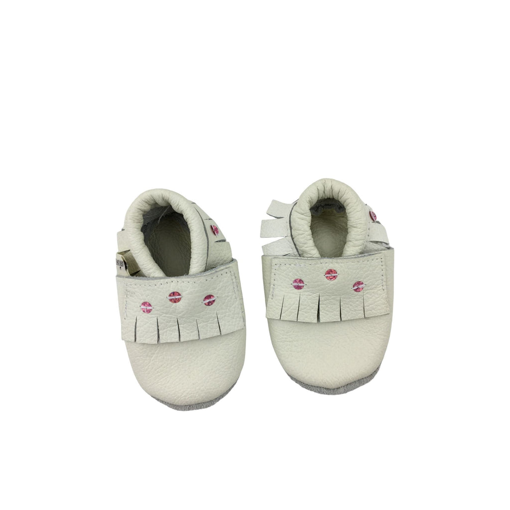0-6M Cream & Pink Sequinned Leather Moccassin - African Footprints