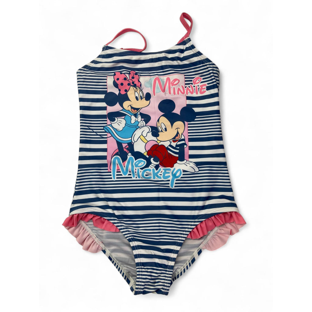 6-7Y Blue & Pink Stripe Strappy Minnie & Mickey Swimsuit - Disney