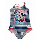 6-7Y Blue & Pink Stripe Strappy Minnie & Mickey Swimsuit - Disney