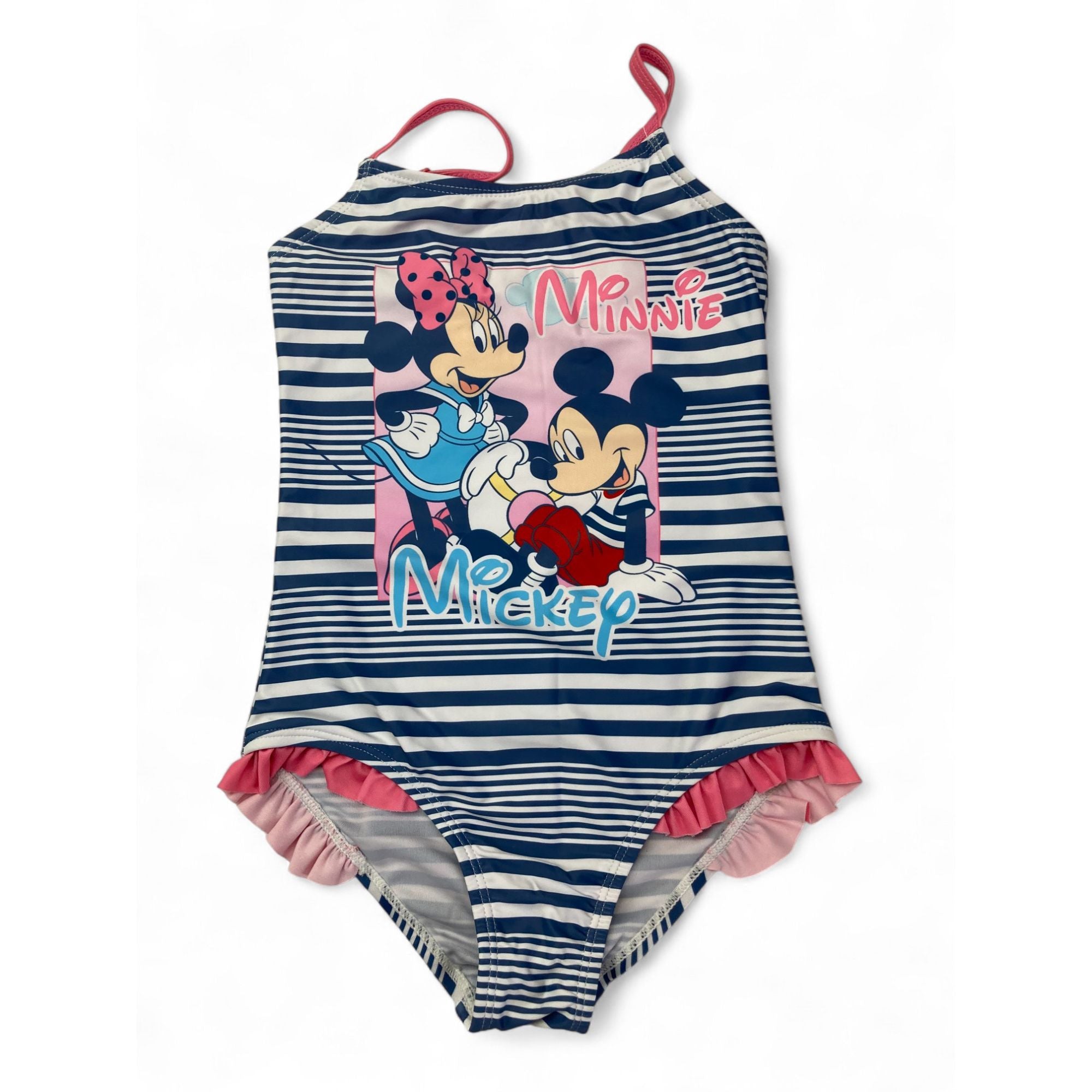 6-7Y Blue & Pink Stripe Strappy Minnie & Mickey Swimsuit - Disney