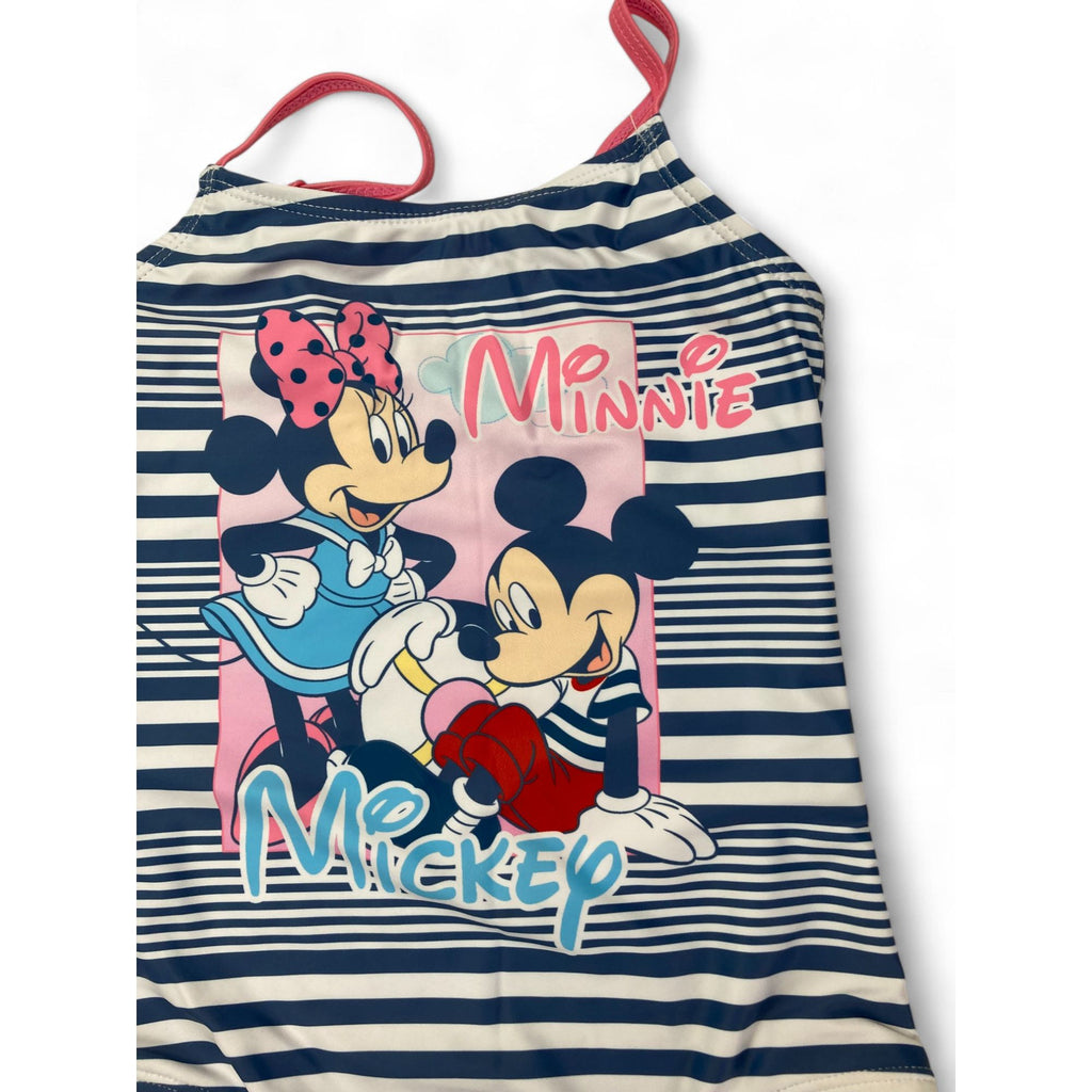 6-7Y Blue & Pink Stripe Strappy Minnie & Mickey Swimsuit - Disney