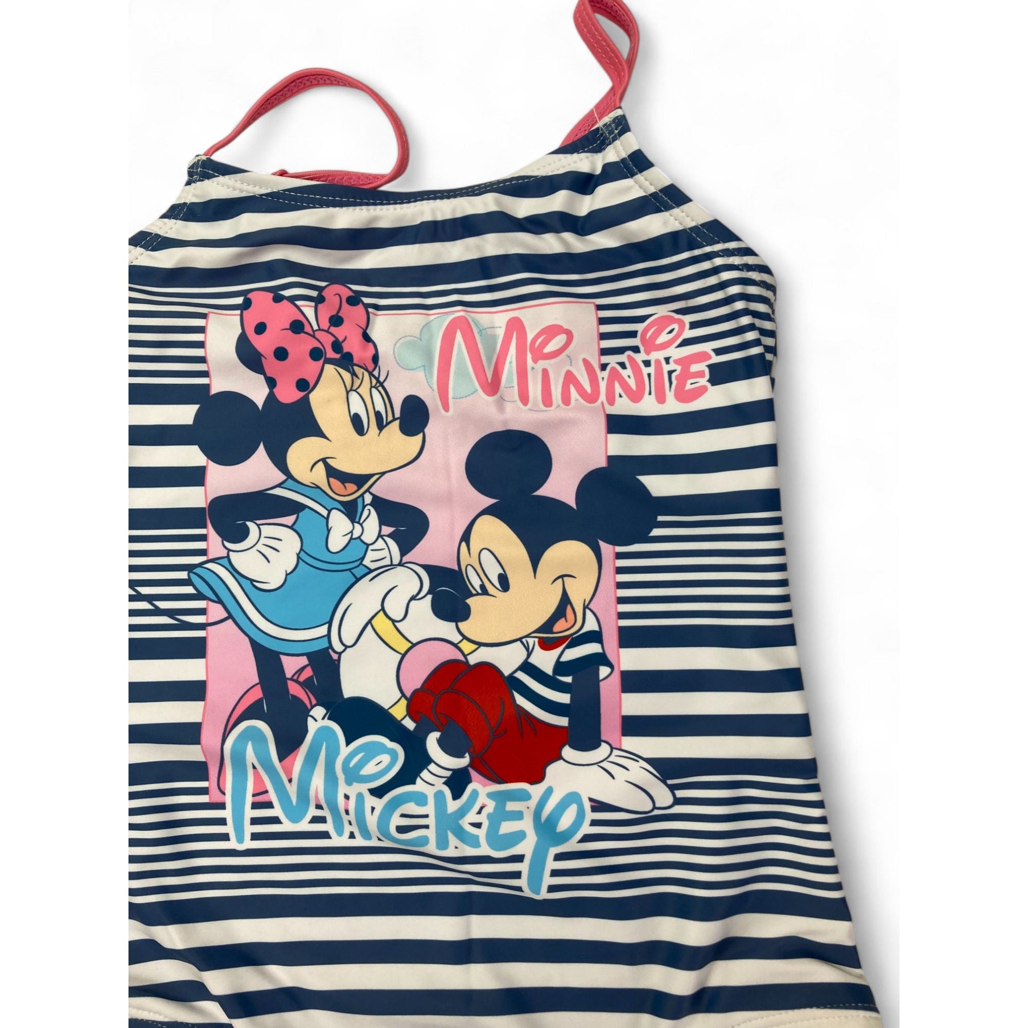 6-7Y Blue & Pink Stripe Strappy Minnie & Mickey Swimsuit - Disney