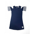 7-8Y Navy Blue & White Cold Shoulder Tunic Dress - Earthchild