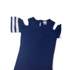 7-8Y Navy Blue & White Cold Shoulder Tunic Dress - Earthchild