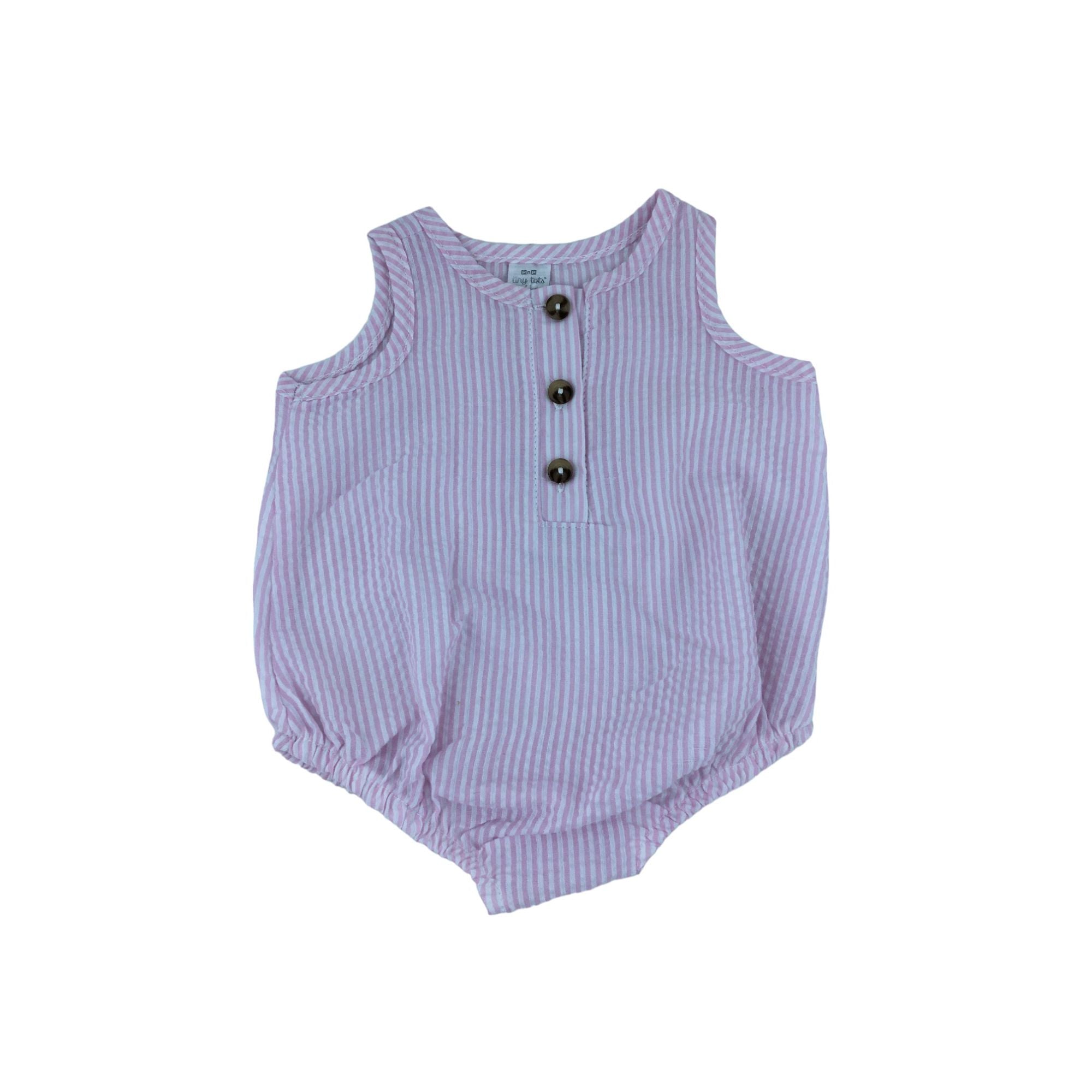 NB Light Pink Stripe Romper - Tiny Tots