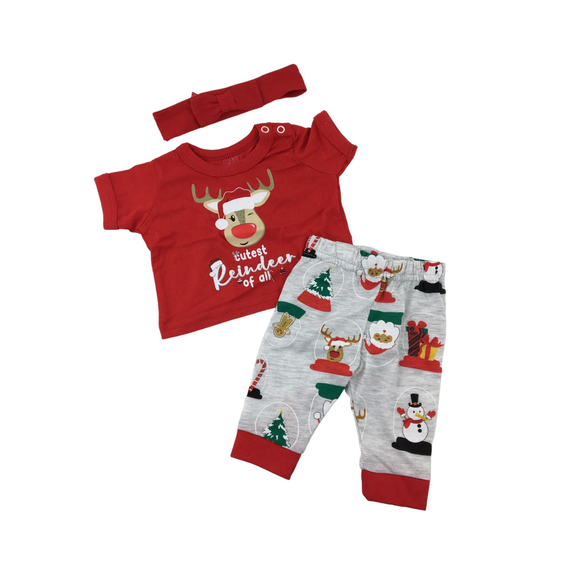 Newborn Red & Grey Summer Christmas Sleep Set & Headband - Tiny Tots