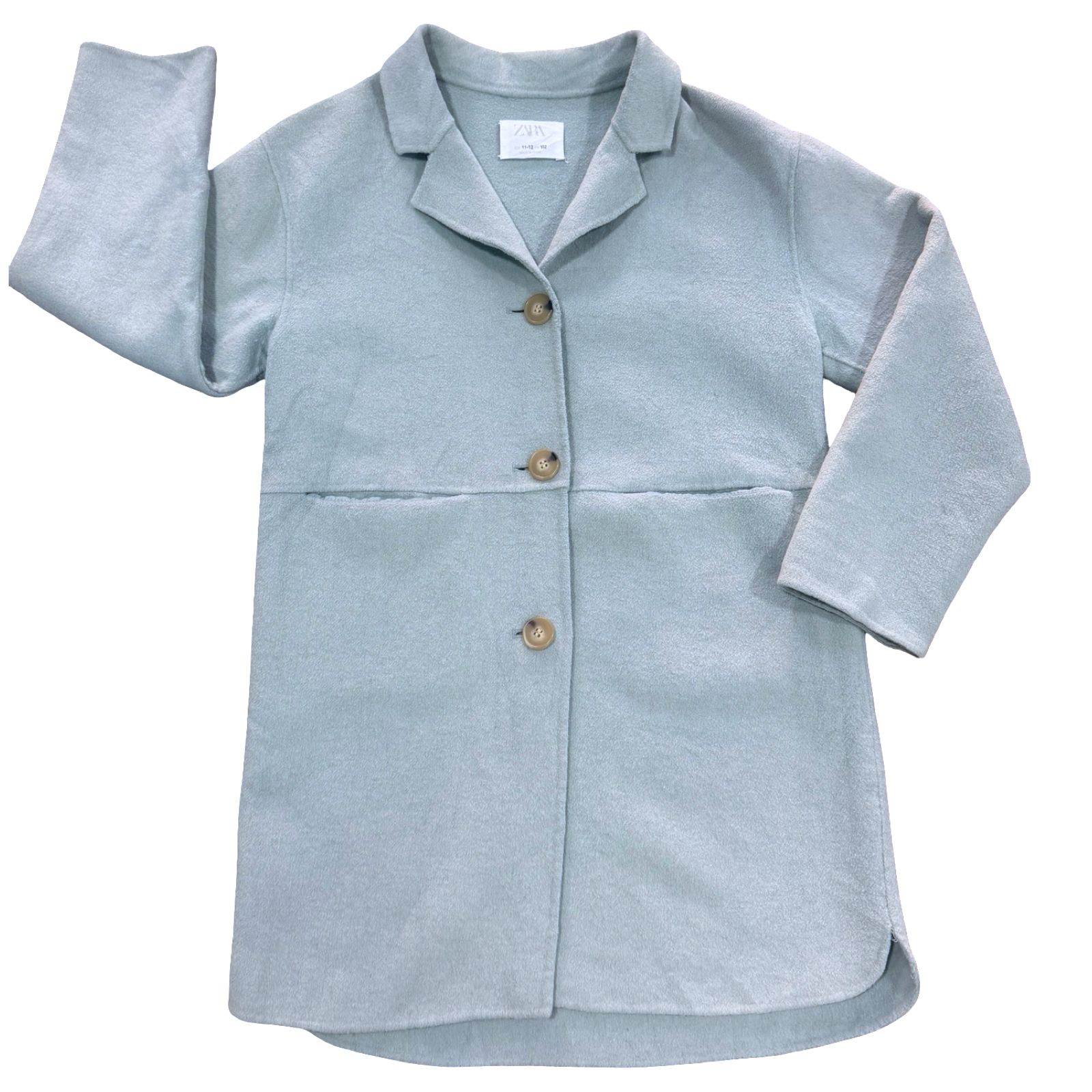 11-12Y Light green wool-blend coat for girls with lapel collar - Zara