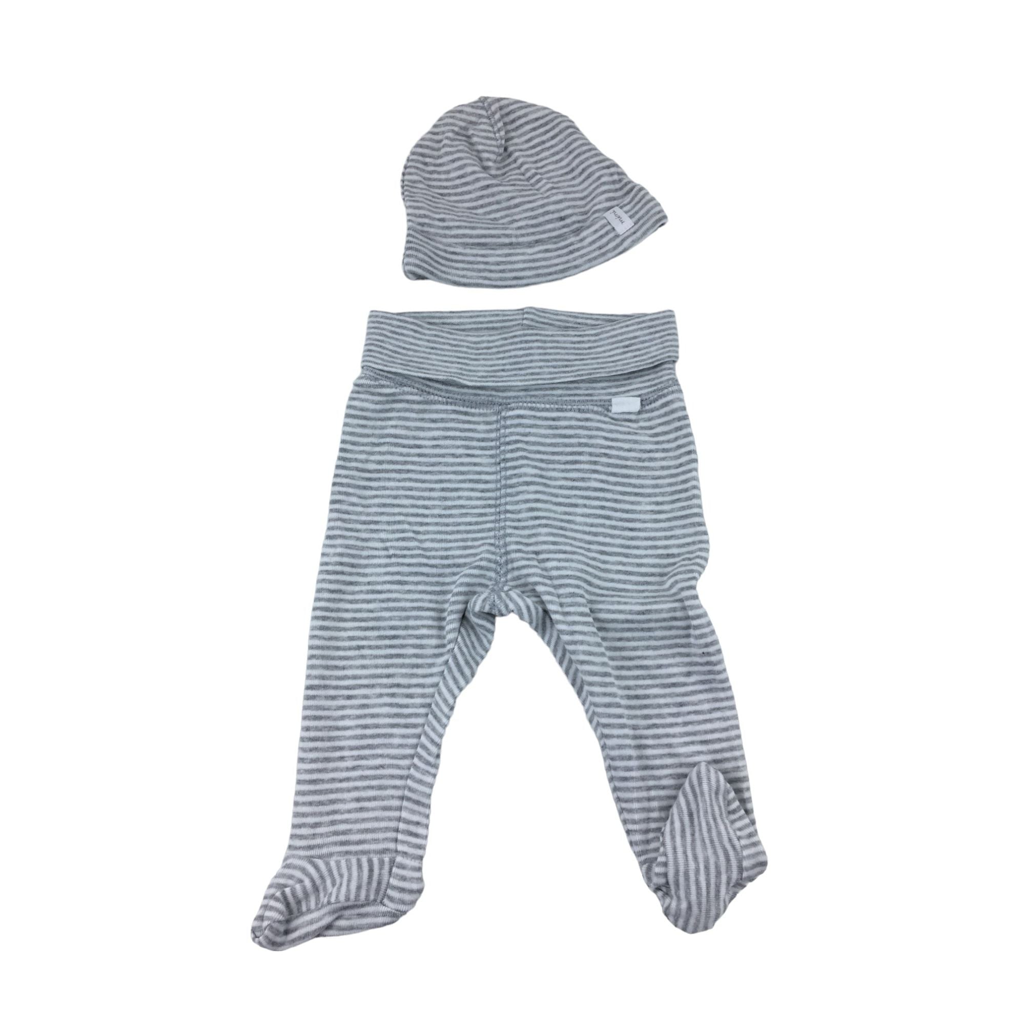 UK 1-2M Grey Stripe Footed Leggings & Beanie - H&M