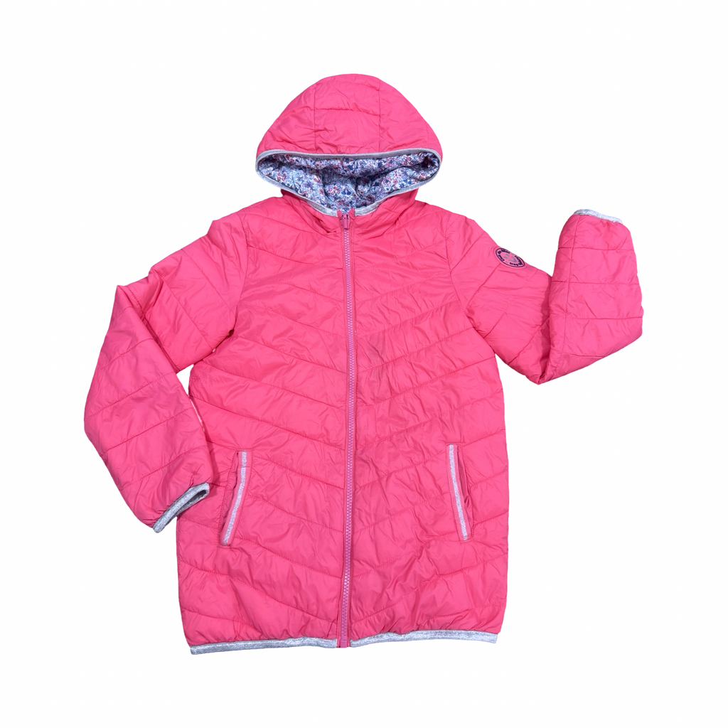 10-11Y Pink & floral reversable puffer jacket with hood - Vertbaudet