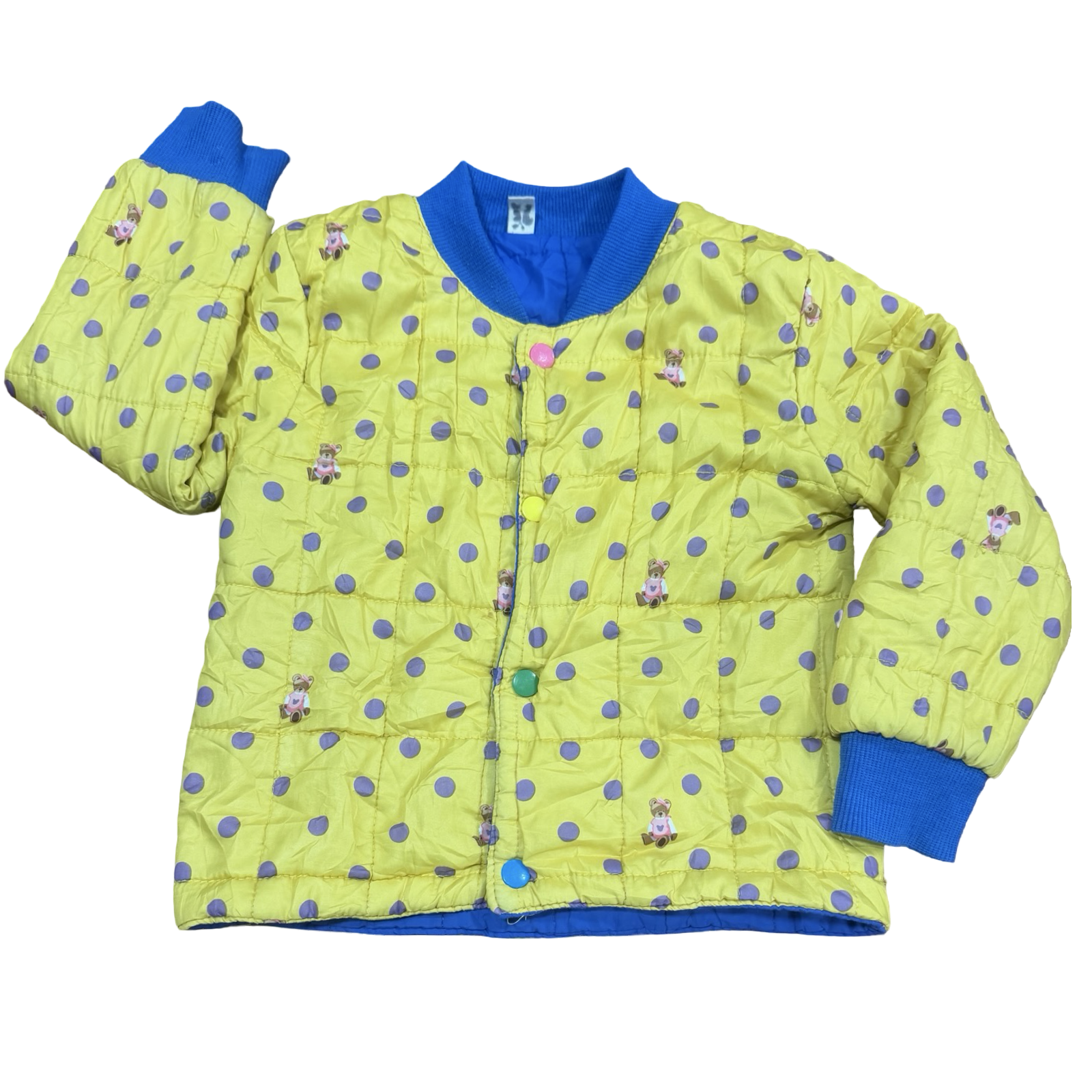 1-2Y Yellow polka dot puffer jacket with small bears