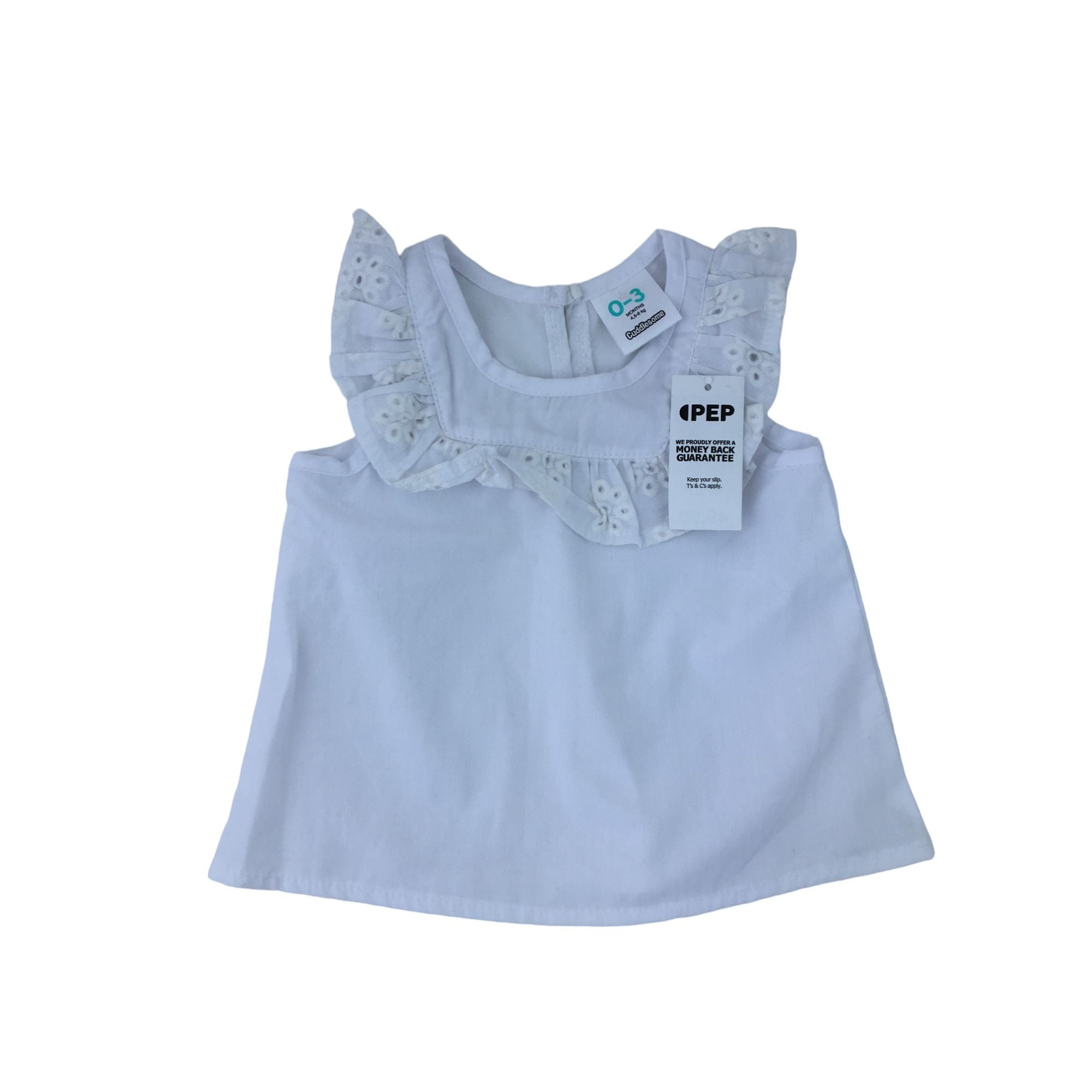 0-3M White Eyelet Collared Top - Cuddlesome