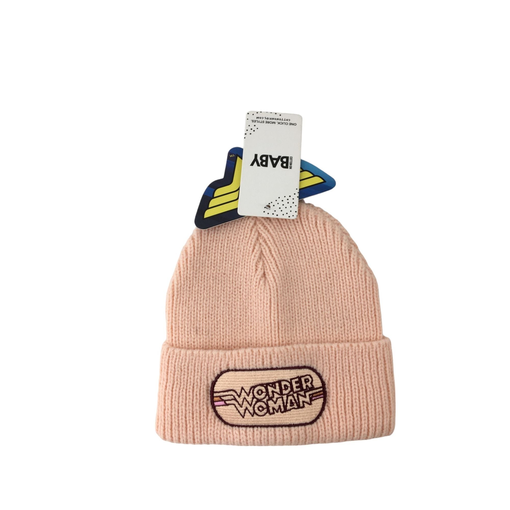 0-6M Pink Wonder Woman Knit Beanie - Cotton On