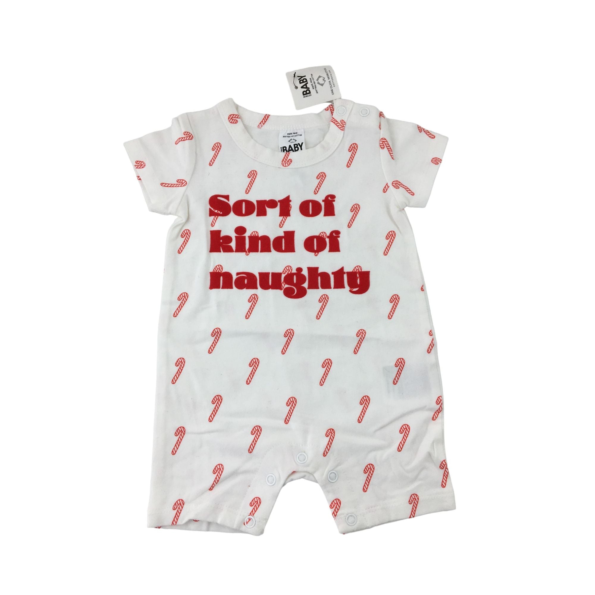 0-3M White & Red Candycane Christmas Romper - Cotton On