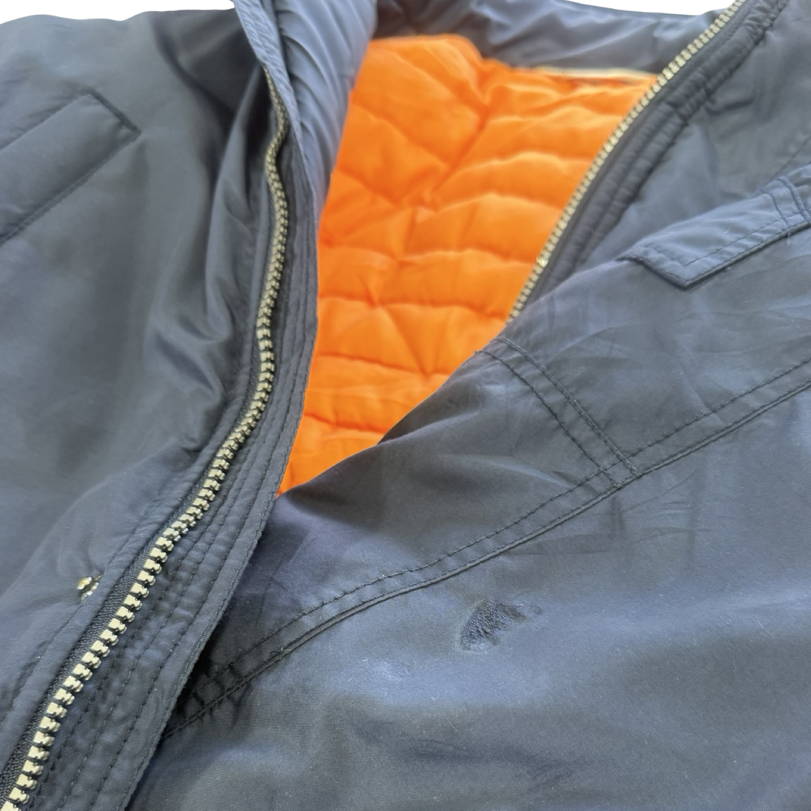 13-14Y Navy & Orange long bomber puffer jacket - H & M 🟢
