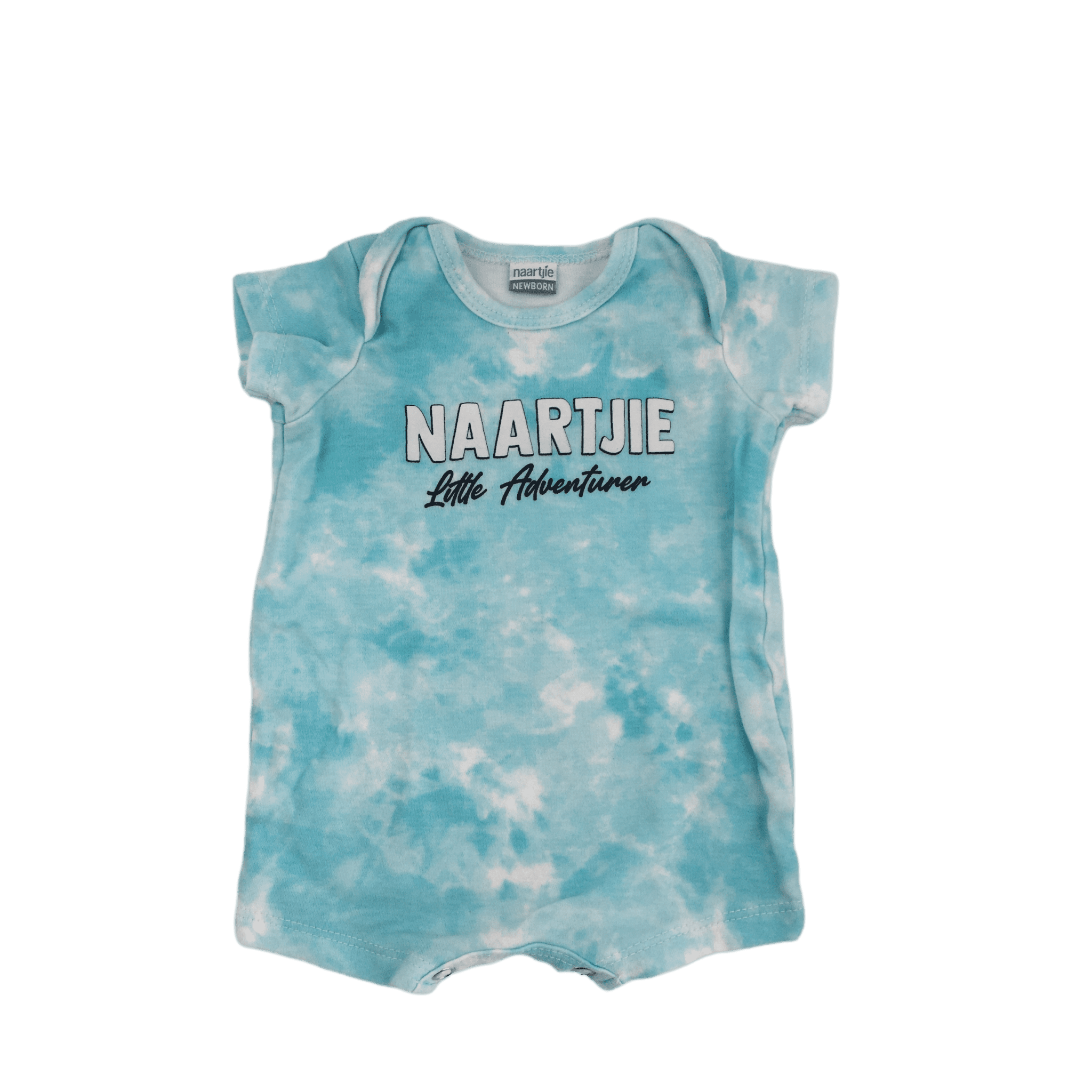Newborn Light Blue & White Tie Dye Logo Romper - Naartjie