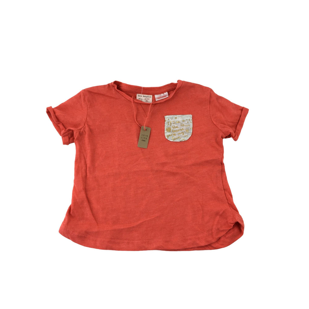 9-12M Coral Red Melange T Shirt - Zara