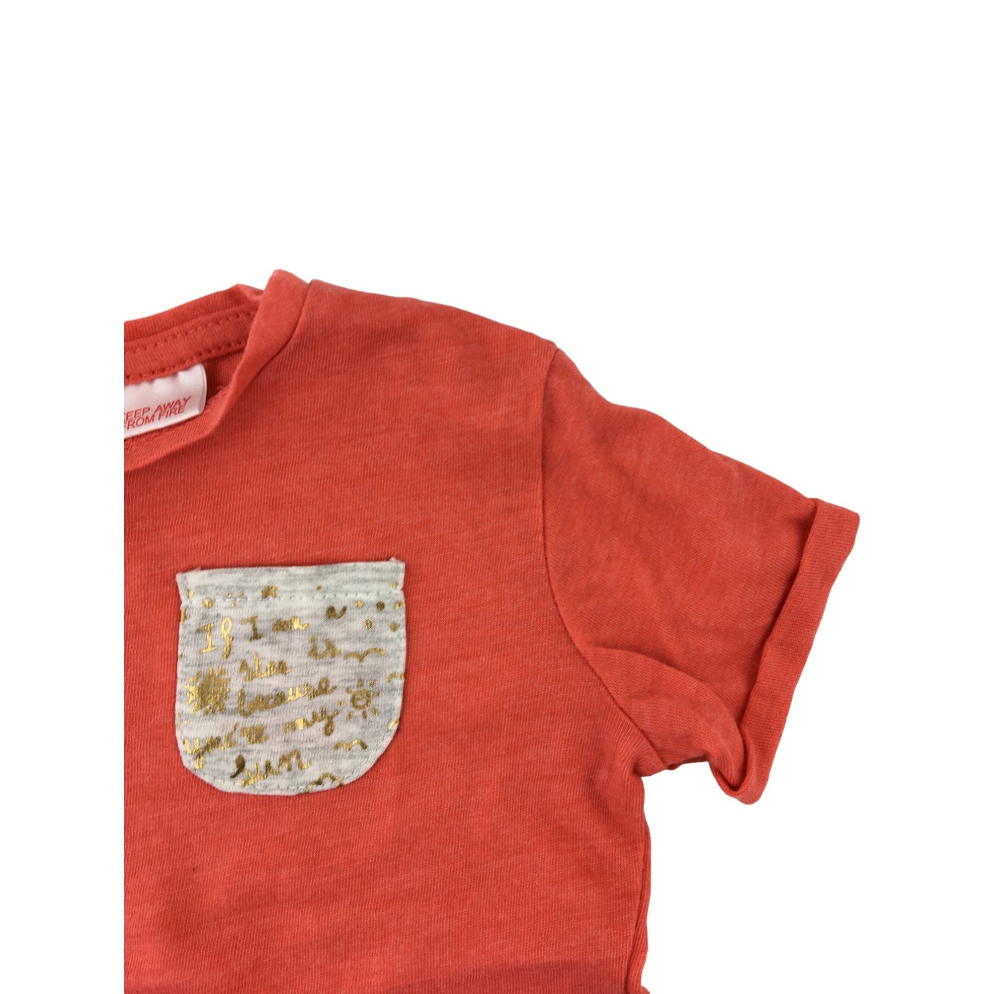 9-12M Coral Red Melange T Shirt - Zara
