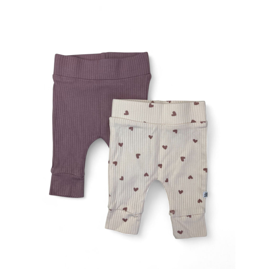 Newborn Mauve & Cream Heart Ribbed Leggings - Woolworths