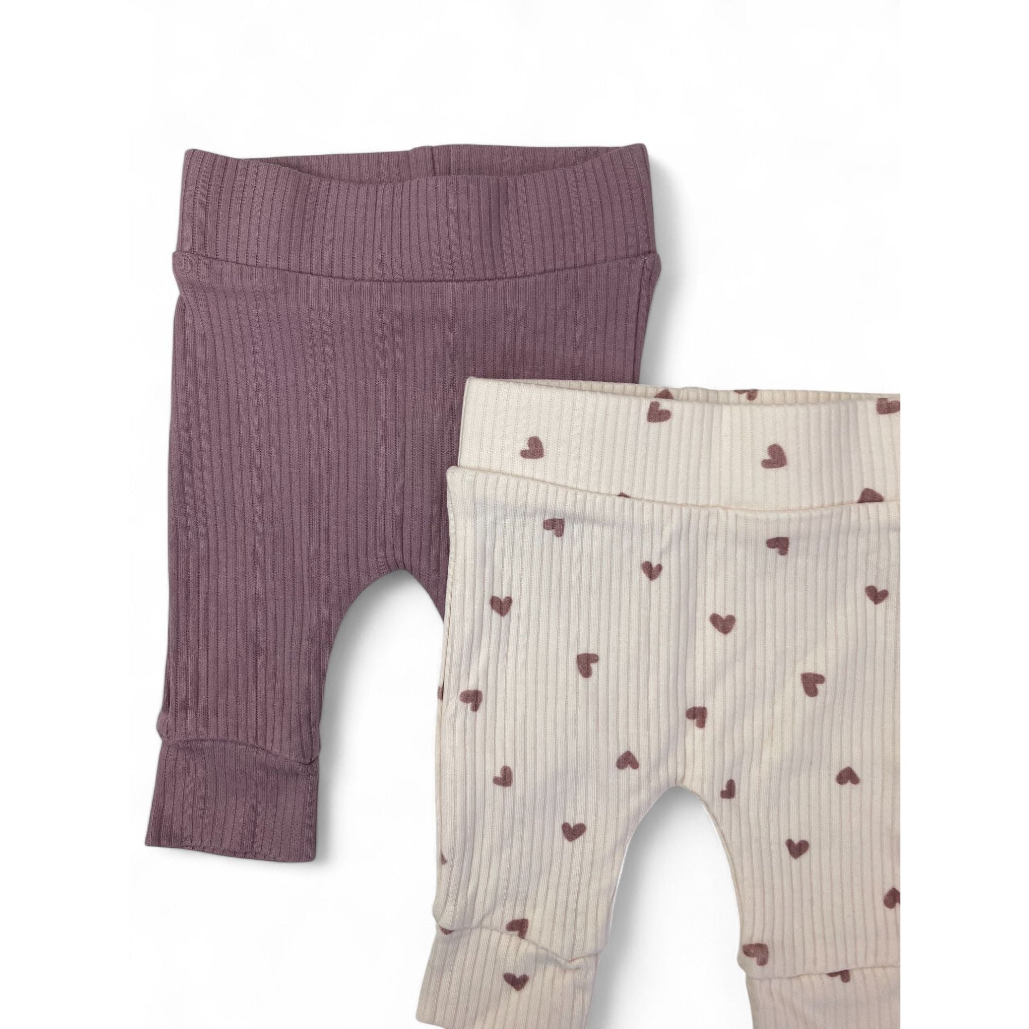 Newborn Mauve & Cream Heart Ribbed Leggings - Woolworths