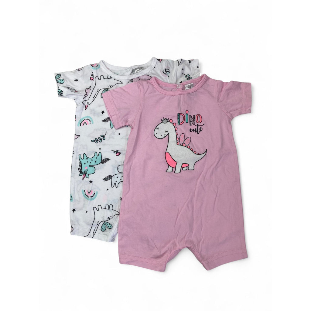 3-6M Pink & White Dinosaur Rompers - Tiny Tots