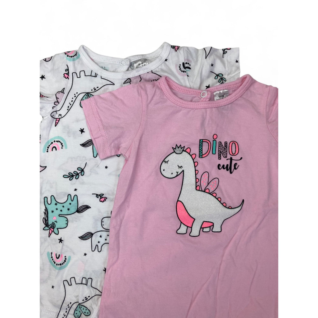 3-6M Pink & White Dinosaur Rompers - Tiny Tots