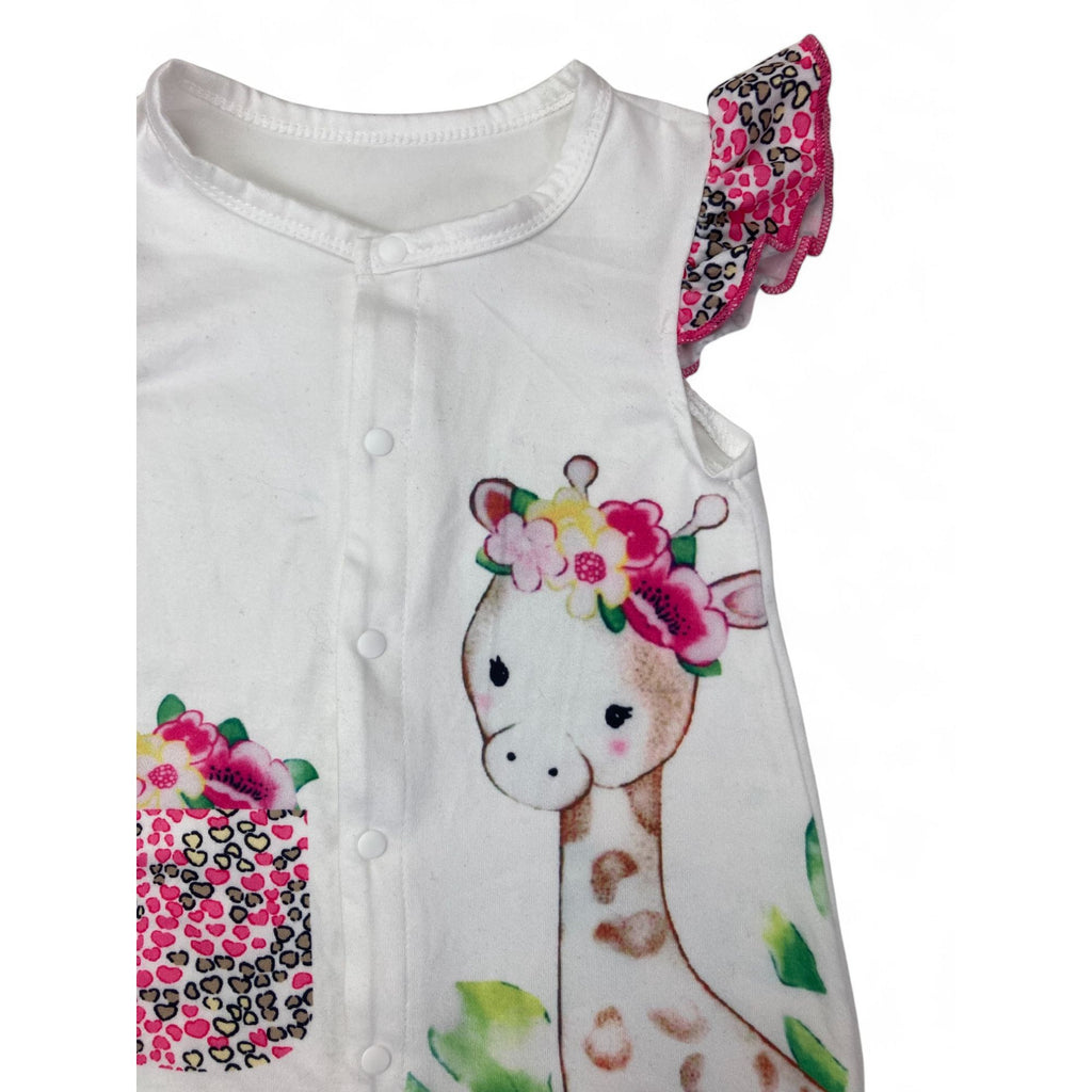 3-6M White & Pink Giraffe Snap Romper - Shein