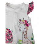 3-6M White & Pink Giraffe Snap Romper - Shein