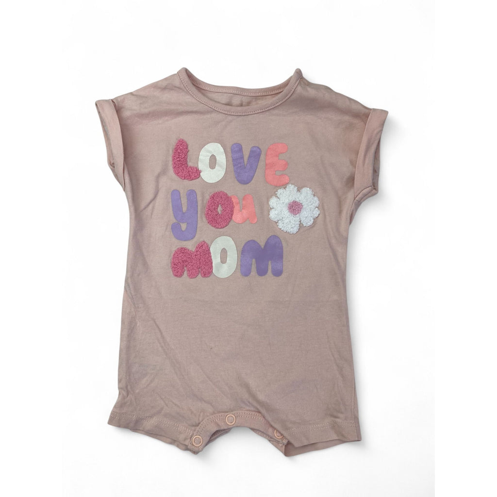 1-3M Pink Tufted "Love You Mom" Batwing Romper - Woolworths