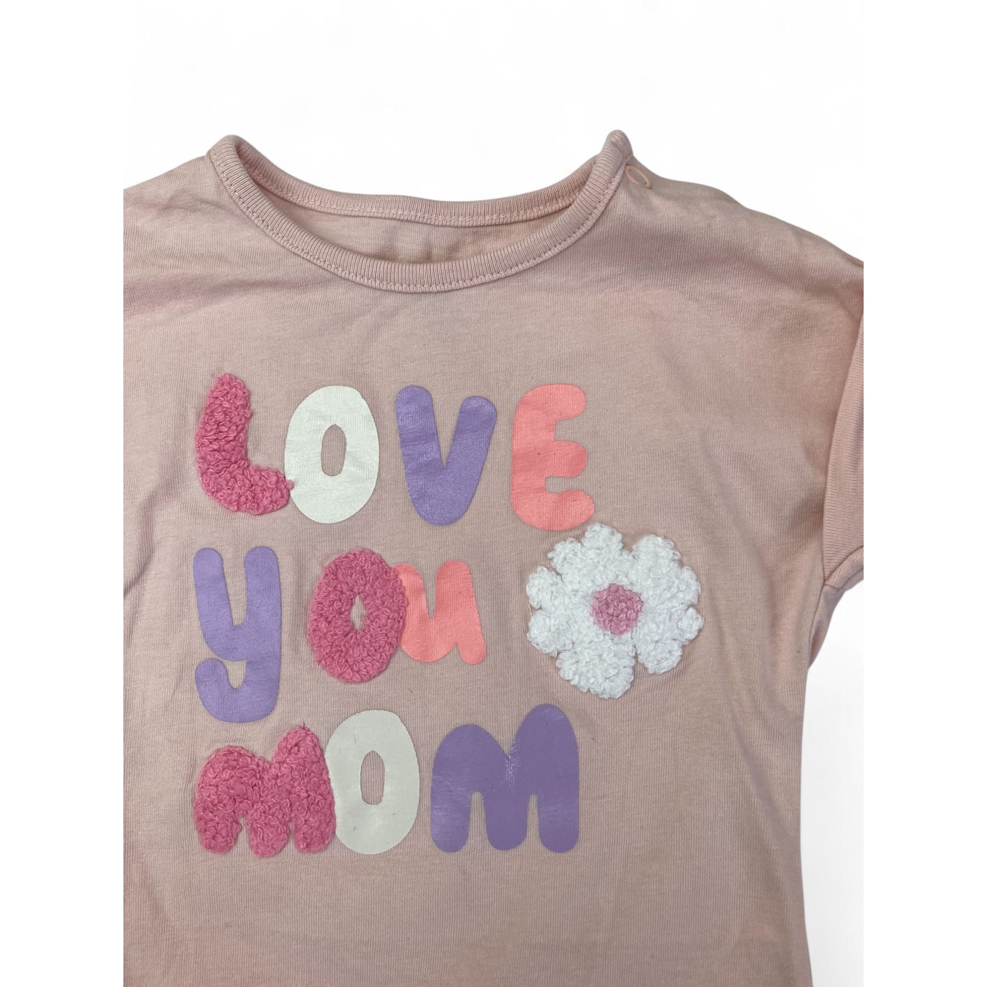 1-3M Pink Tufted "Love You Mom" Batwing Romper - Woolworths