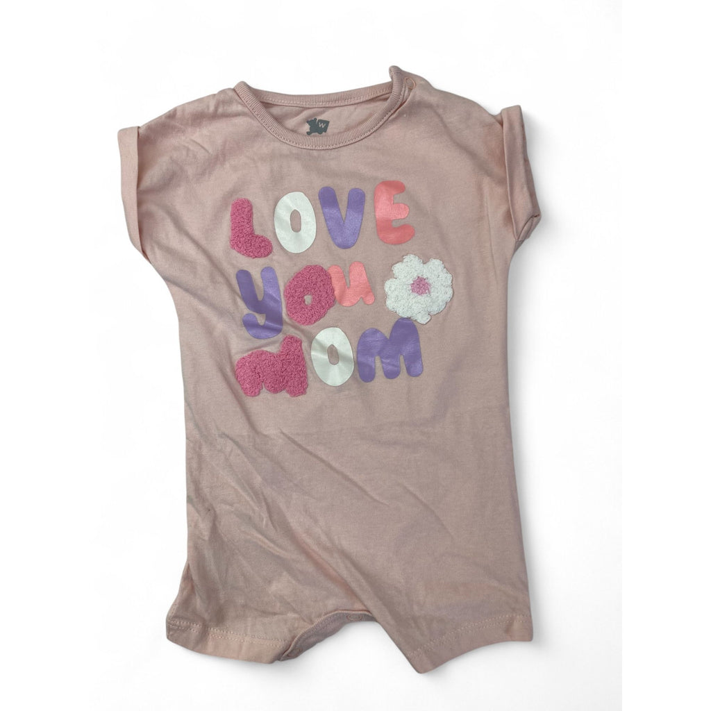1-3M Pink Tufted "Love You Mom" Batwing Romper - Woolworths