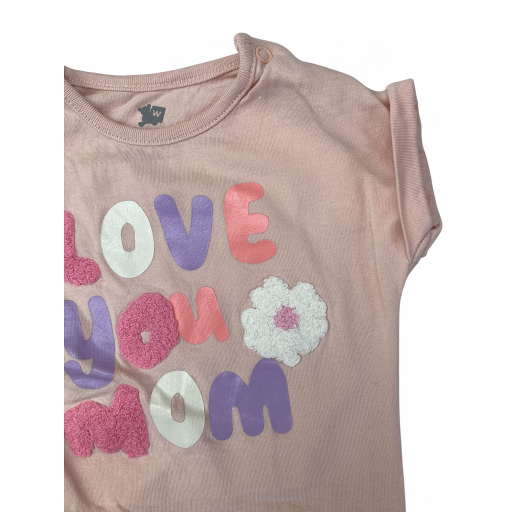 1-3M Pink Tufted "Love You Mom" Batwing Romper - Woolworths