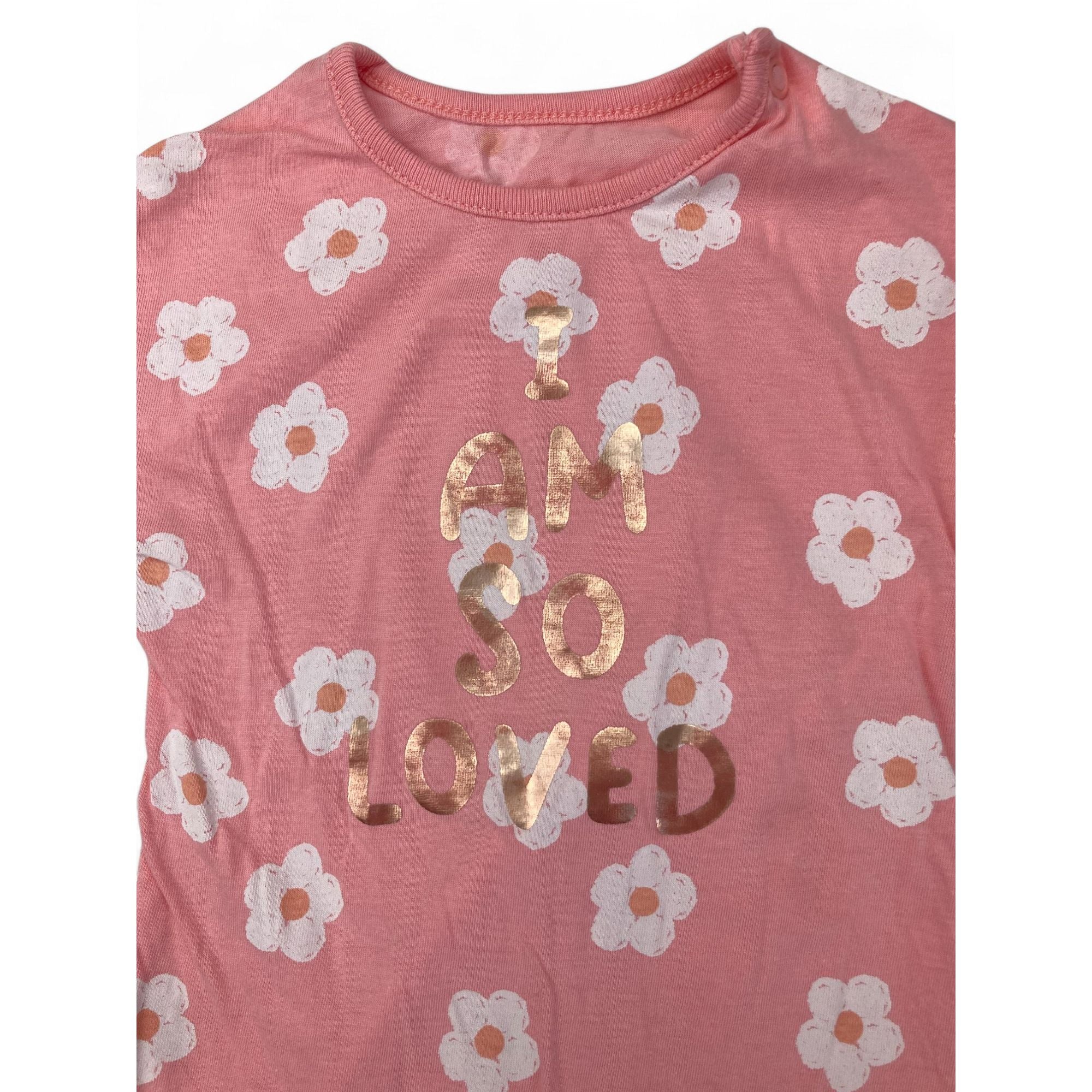 1-3M Coral Daisy "I Am So Loved" Batwing Romper - Woolworths