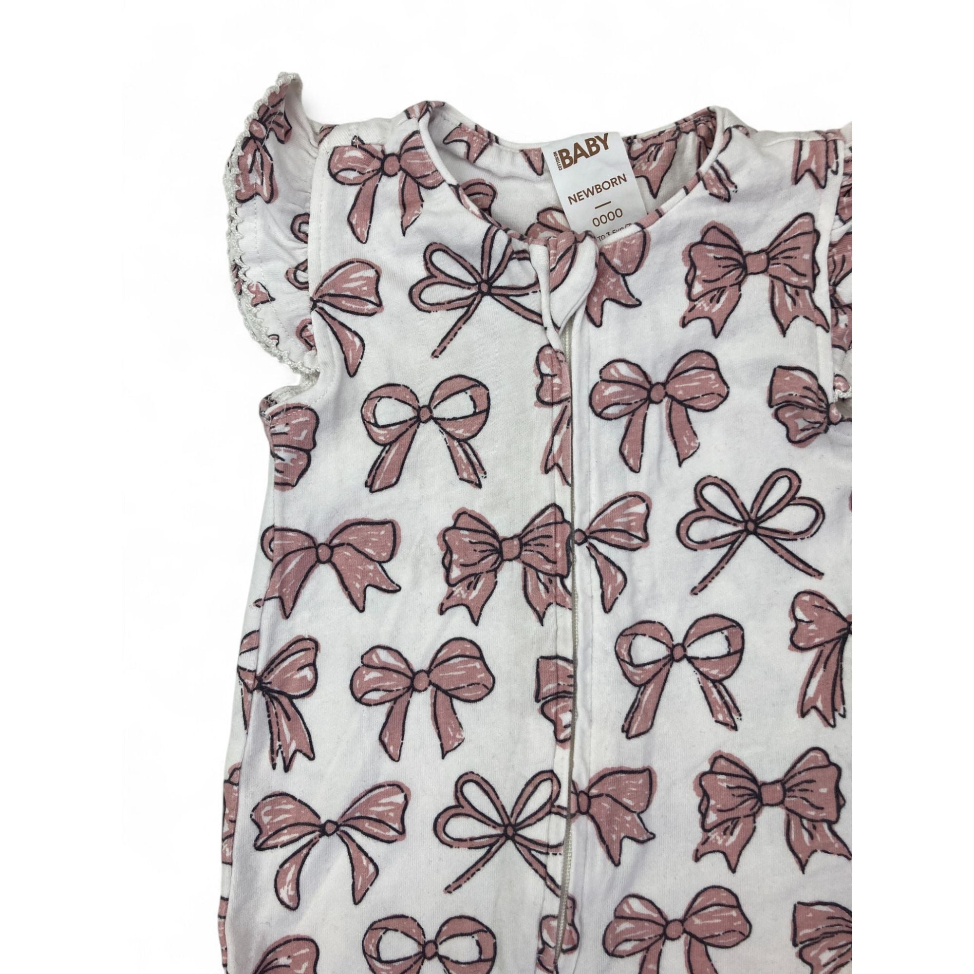 Newborn White & Pink Bow Zip Romper - Cotton On