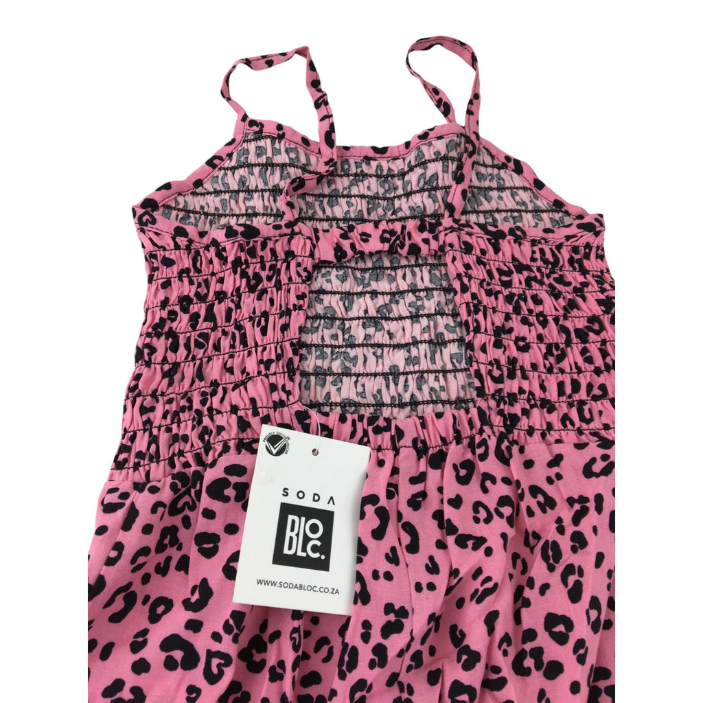 3-4Y Pink & Black Leopard Print Strappy Jumpsuit - Soda Bloc
